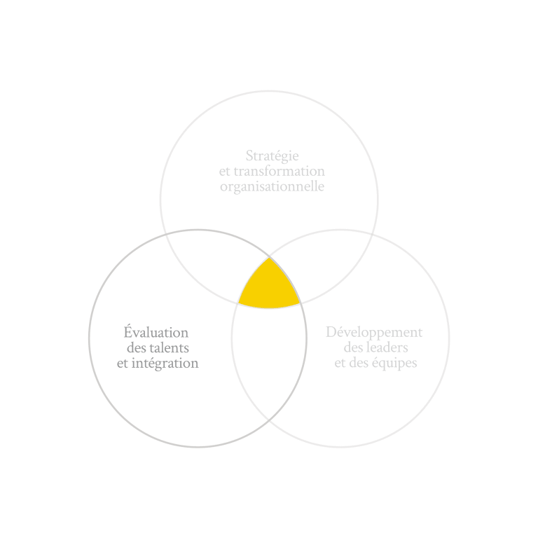 Image avec 3 cercles pour illustrer la pratique évaluation des talents et intégration de Humance